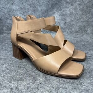 Frye & Co Roxy Sandals Womens Size 11 Block Heel Zip Back Shoe Beige Strappy